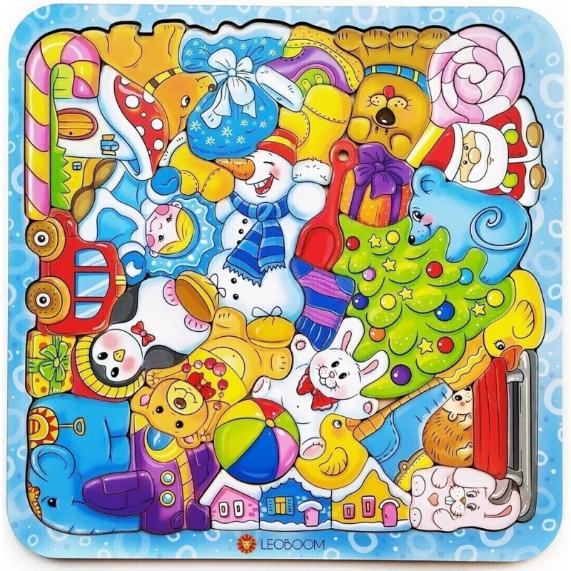 Развивающая рамка-вкладыш Smile Decor "Новый год", деревянный пазл-головоломка для детей