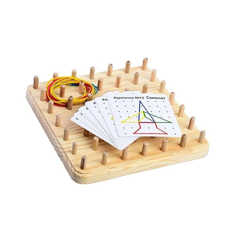 Геоборд Smile Decor конструктор, деревянный, с карточками и резинками