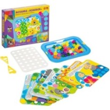 Мозаика для малышей "КОЛОБОК" 48 крупных фишек, 8 картинок с сюжетом сказки, чемоданчик, подставка Baby You Bondibon