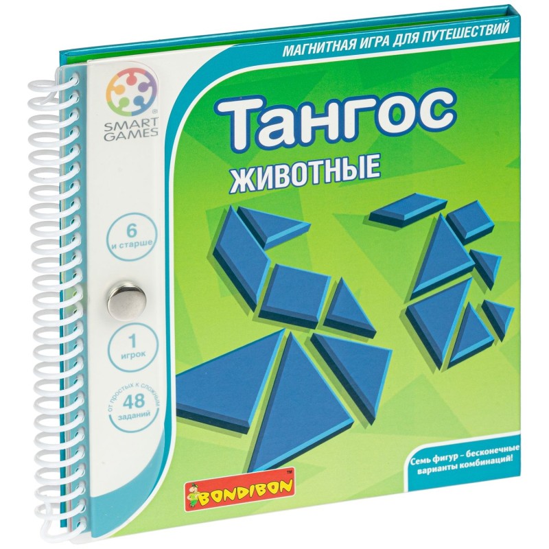 Логическая магнитная игра для путешествий "Тангос Животные" Smart Games Bondibon