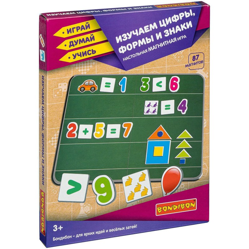 Магнитная игра "Изучаем цифры, формы и знаки" 87 магнитов Играй Думай Учись Bondibon