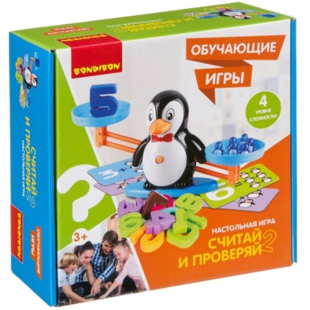 Обучающая настольная игра "СЧИТАЙ И ПРОВЕРЯЙ 2", с пингвинами, Bondibon
