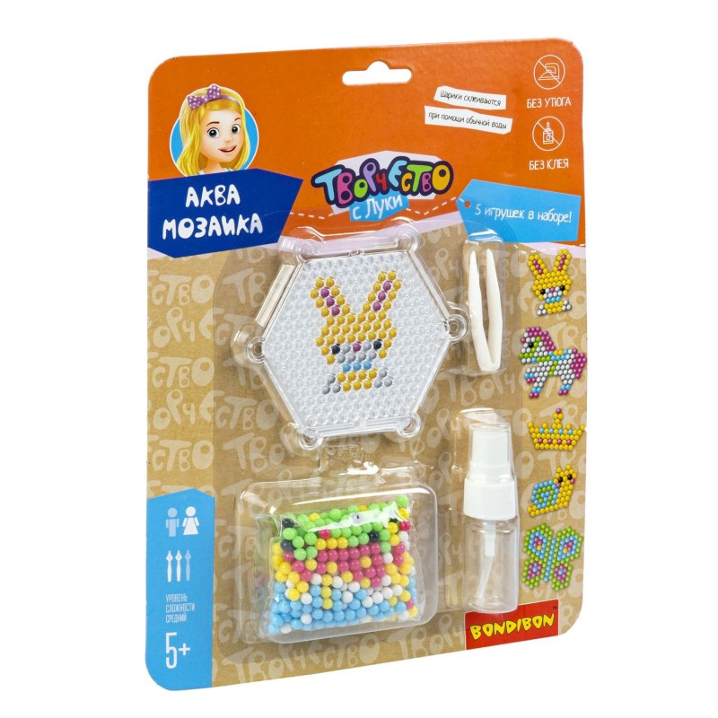 Набор для творчества АКВАМОЗАИКА "ИГРУШКИ" с подложкой в виде шестигранника Творчество с Луки Bondibon