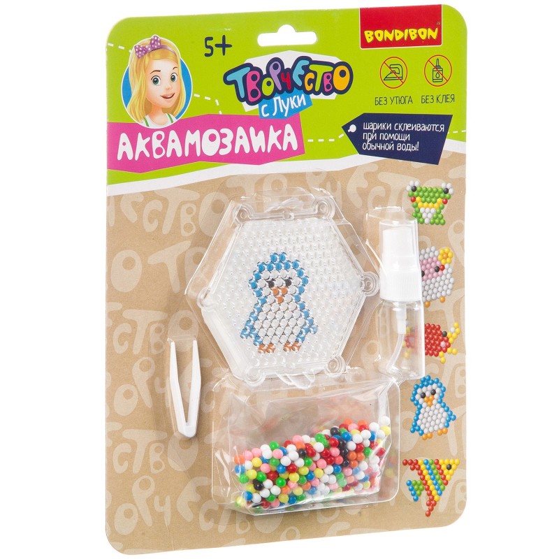 Набор для творчества АКВАМОЗАИКА "ЖИВОТНЫЕ" с подложкой в виде шестигранника Творчество с Луки Bondibon