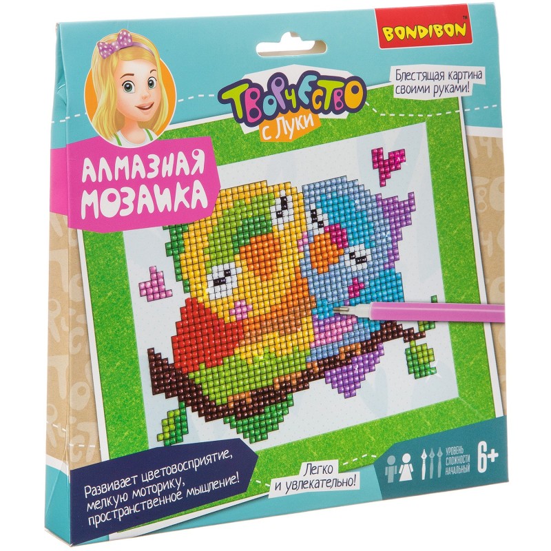 Набор для творчества Bondibon "Алмазная мозаика Попугаи-неразлучники"