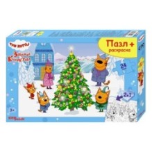 Пазл maxi 24 + раскраска "Три   кота. Зимние каникулы" (АО "СТС")