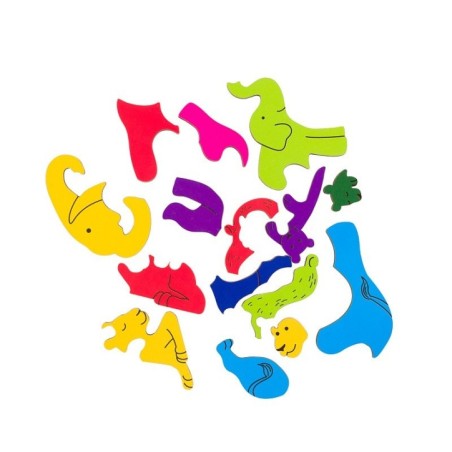 Мозаика "puzzle" 2в1 из дерева "Слоны и львы" (IQ step)