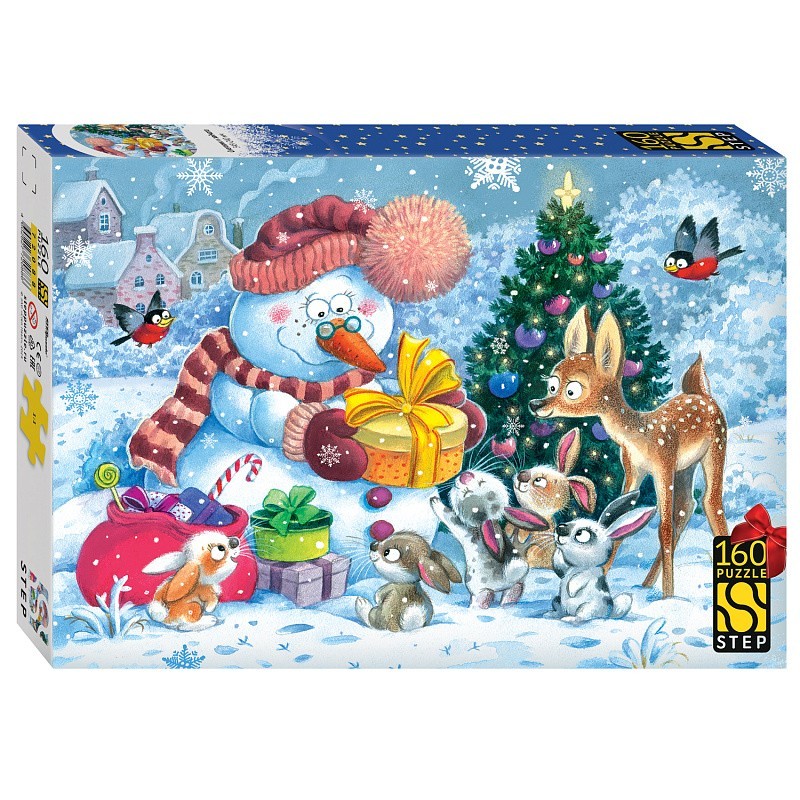 Пазл 160 "Снеговик и зайчата"