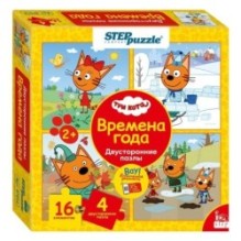 Мозаика "puzzle" 16 "Три кота. Времена года. Двусторонние пазлы" (IQ step) АО "СТС"
