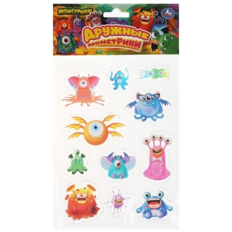 Гелев. многораз. наклейки 150*247мм монстрики