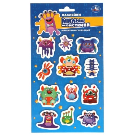 Мягкие многораз. наклейки 137х247мм монстрики