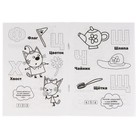 Буквы и цифры. Три кота. (Раскраска с прописями малый формат)