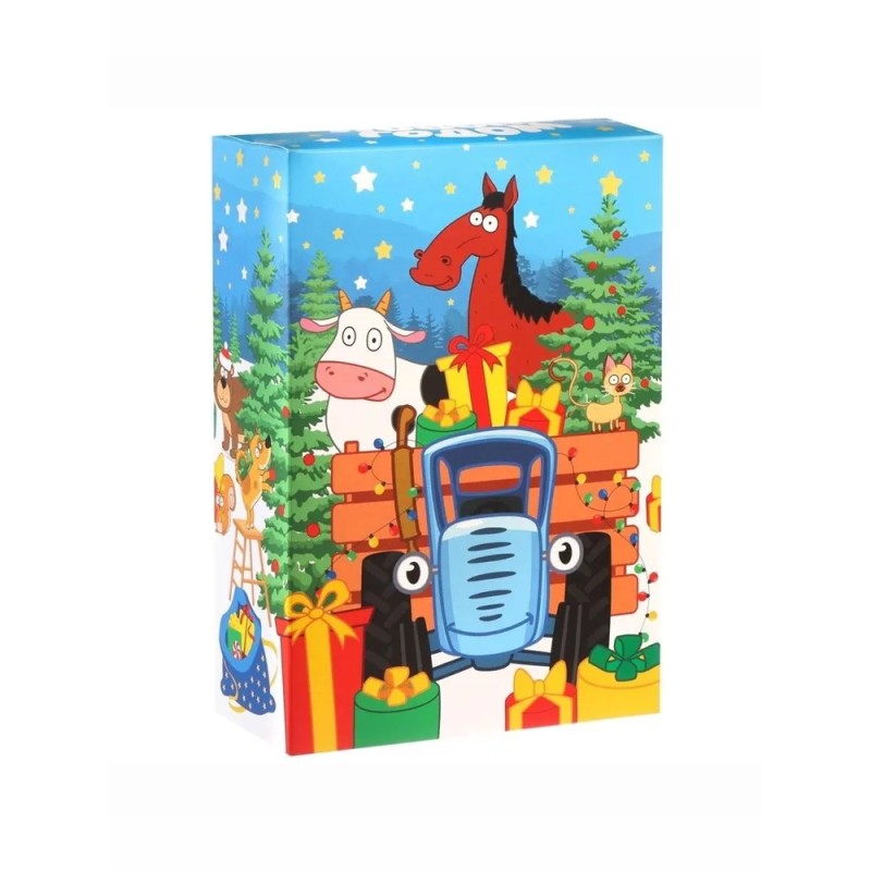 Коробка подарочная новогодняя "Синий трактор"
