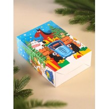Коробка подарочная новогодняя "Синий трактор"