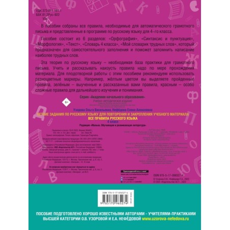 Летние задания по русскому языку. Все правила для повторения и закрепления учебного материала. 4 класс